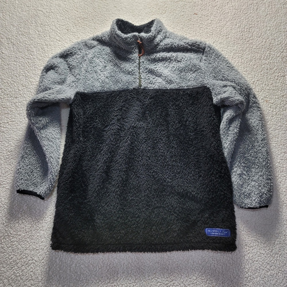 PROPERLY TIED Colorblock Fleece Quarter Zip Pullover Gray Black XL